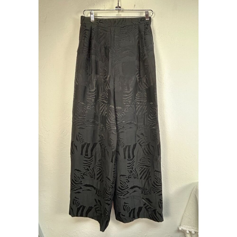 Vintage Gibson Palermo Womens Black Zebra Textured Wide-Leg Pants Size 10 USA
